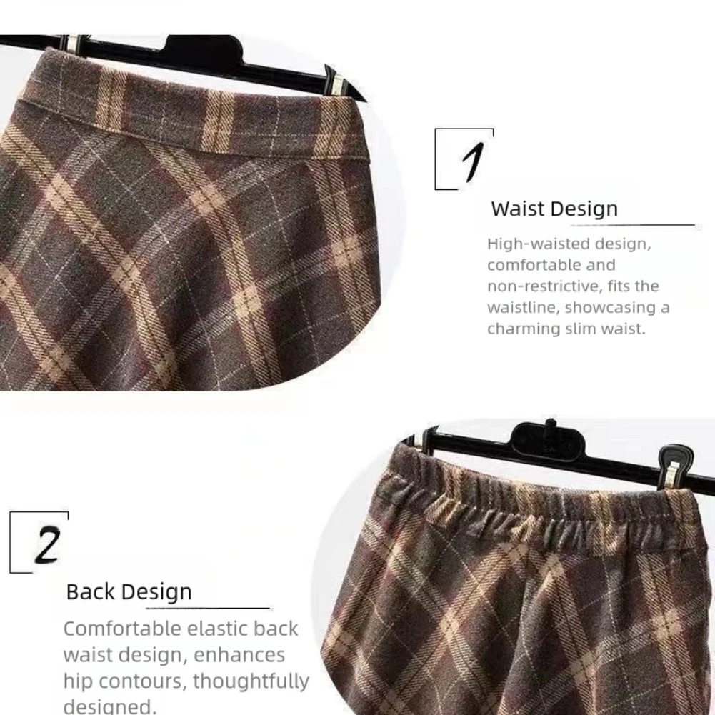 Women's Plaid Skirt Vintage A-line Large Swing Skirt High-Waisted Long Skirt 3
