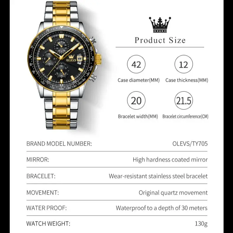 OLEVS ساعة كوارتز كرونوغراف للرجال متعددة الوظائف...