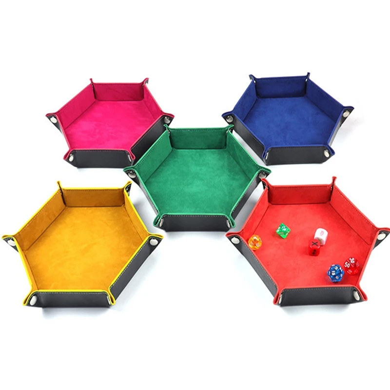 RollingFoldingHexagonDiceGameStorageTrayHolderDoubleSided