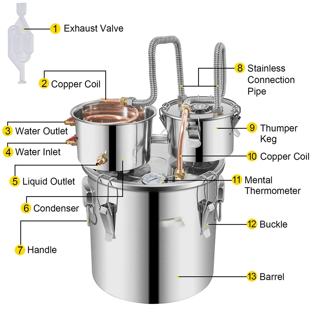 Alcohol Still 5 Gallon Brewing Distiller Double Barrels Stainless Steel Still Whisky Beer Brandy Home Brewing Kit 5
