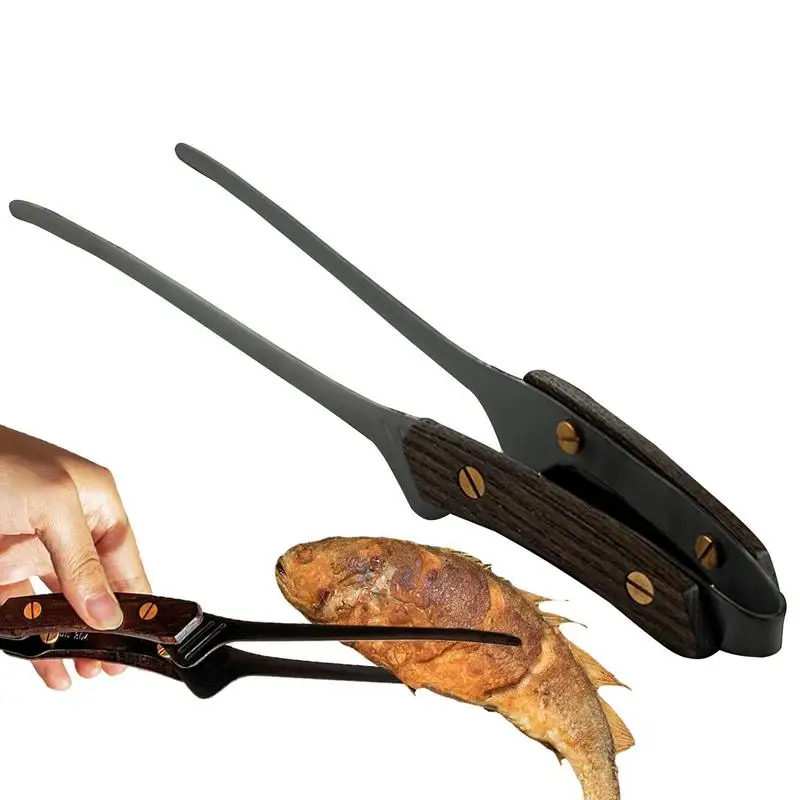 

Stainless Steel Grill Tong 9.4 Inch Food Barbecue Clip Kitchen Salad Food Tong With Anti-Scald Wood Handle For Cooking Baking