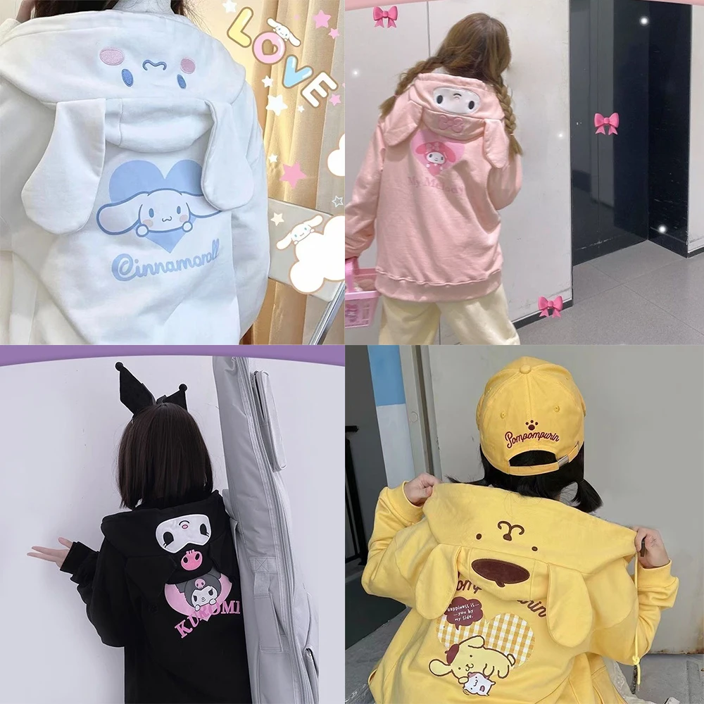 

Cinnamoroll Girl Hoodie Jacket Spring Autumn Sanrioed Kuromi Pompom Purin Melody Anime Y2K Cartoon Lolita Coat Girl Hooded Coat