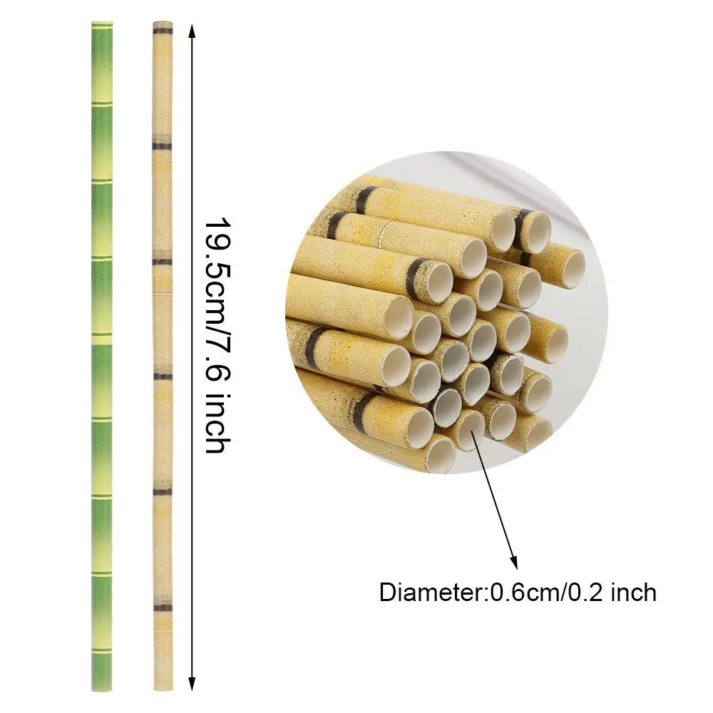 25pcs Decor Birthday Wedding Party Supplies Green Bamboo Drinking Straws Paper Straw