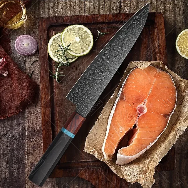 WXCOO Coltelli da cucina professionali giapponesi Set Coltello da chef Acciaio di Damasco Mannaia per carne di pesce Affettare Coltello Santoku Strumenti di cottura 5