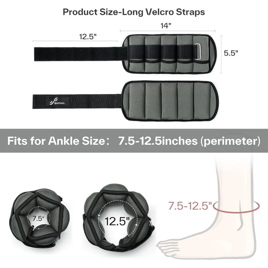 Adjustable Ankle Weights 1 Pair 2 4 6 8 10 Lbs Leg Weight Straps for Women Men, Weighted Ankle Weights Set for Gym,Fitness, Work