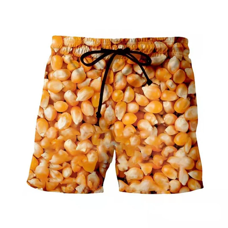 thumbnail image 1 of Pantalones cortos con estampado 3D de perritos calientes y carne grasientos divertidos para hombre, pantalones cortos de playa de hip hop callejero, pantalones cortos de natación para patineta, bañado, 1 of 5