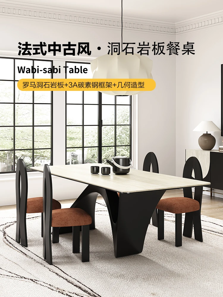 

Light extravagance bright rock plate dining table chair combination of modern simple small household living room rectangular din
