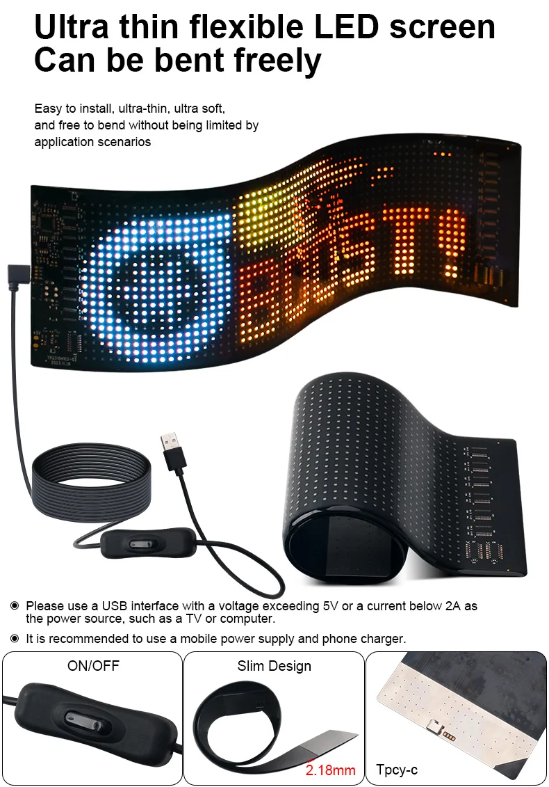 Description Picture 4 of itemUSB LED Matrix Pixel Panel With App Control 5V Flexible Scrolling Bright Advertising LED Signs RGB Pattern Car Animation Display