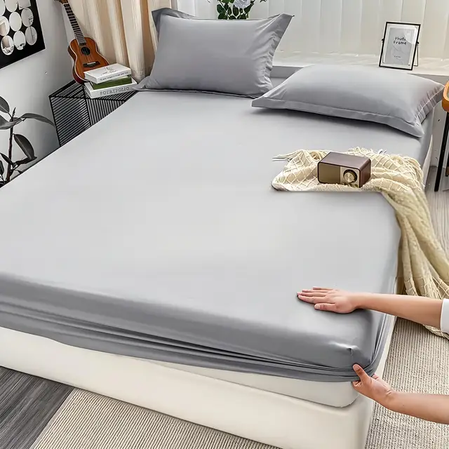 Drap-housse avec bande élastique, couleur unie, housse de matelas réglable antidérapante pour simple et Double (sans taie d'oreiller), 1 pièce 5