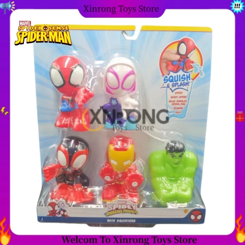 Original Ml Legendsl Spiderman Spiderman Spiderman E His Magical Friends Bath Squirter 5Pcs Q Version Action Figures Modello Bambole Giocattoli Regali