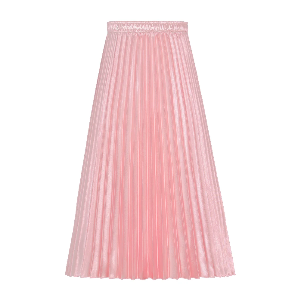 

Big Skirt Women New Fashion High Waist Satin Pleated Skirt Spring Summer Women Ladies White Red Black Long Skirts Jupes SS0036