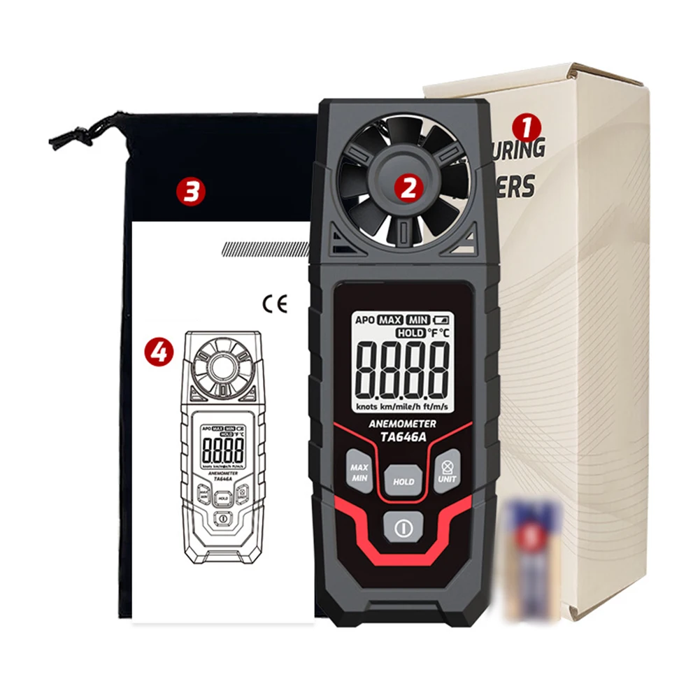TA646A 디지털 풍속계 0.3-30m/s HVAC 산업 테스트용 휴대용 공기 흐름 풍속 측정기 온도 측정