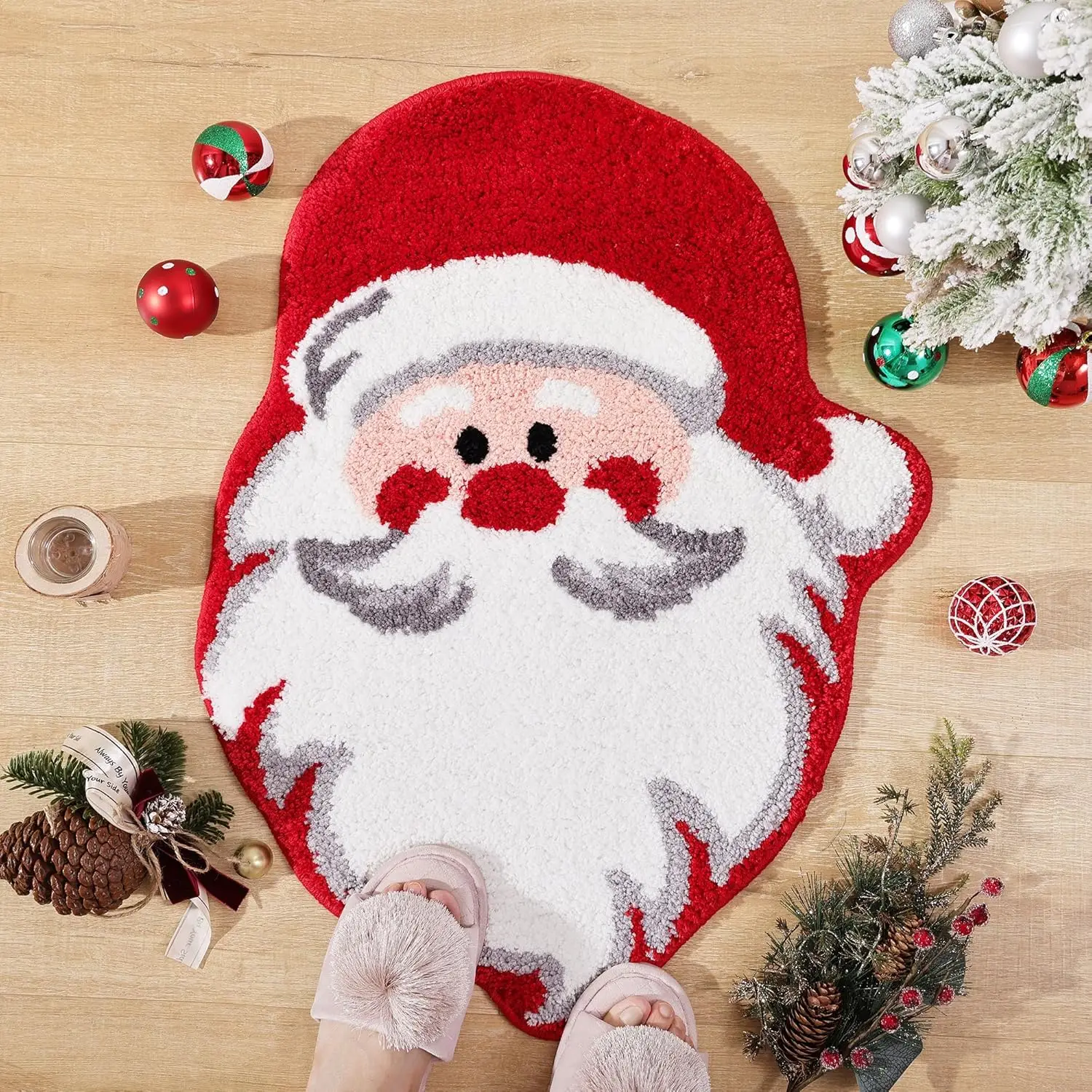 Nordic Christmas Tree Cashmere Floor Mat Toilet Bathroom Absorbent Non-Slip Foot Mat Home Decor Soft Bedroom Carpet