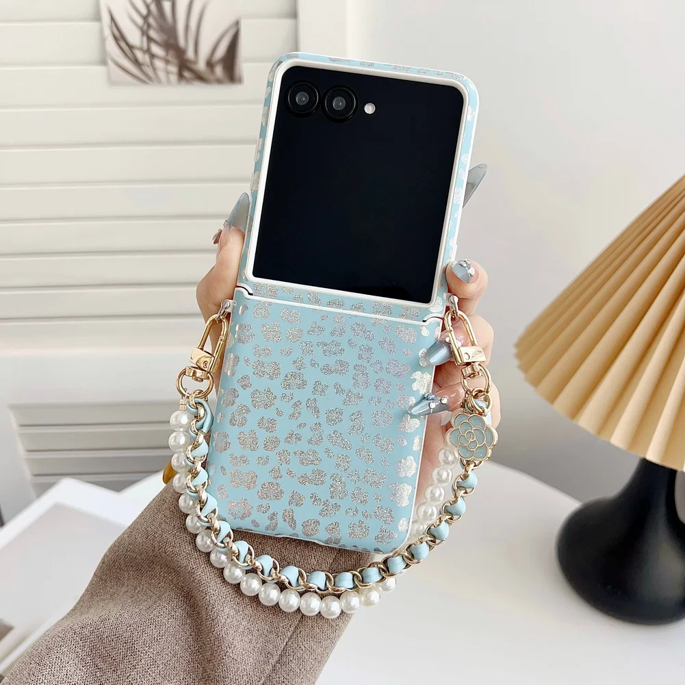 Laser Leopard Print Phone Case with Bracelet Wrist Strap and Protective Cover