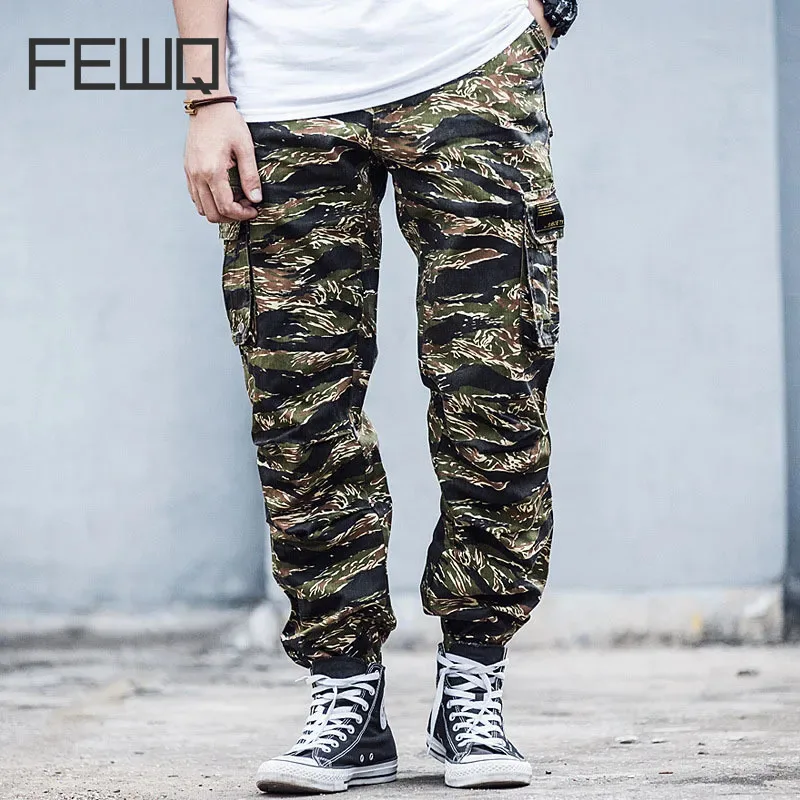 

FEWQ Men's Camouflage Overalls American Fashion Casual 2023 New Fashion Contrast Color Cargo Male Trousers Pocket 24X2019