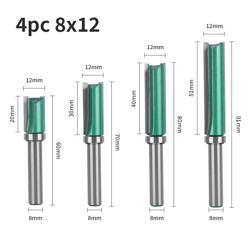 Green Pattern Carbide Woodworking Cove Router Bit - 8mm Shank, 12mm/14mm Cutting Diameter