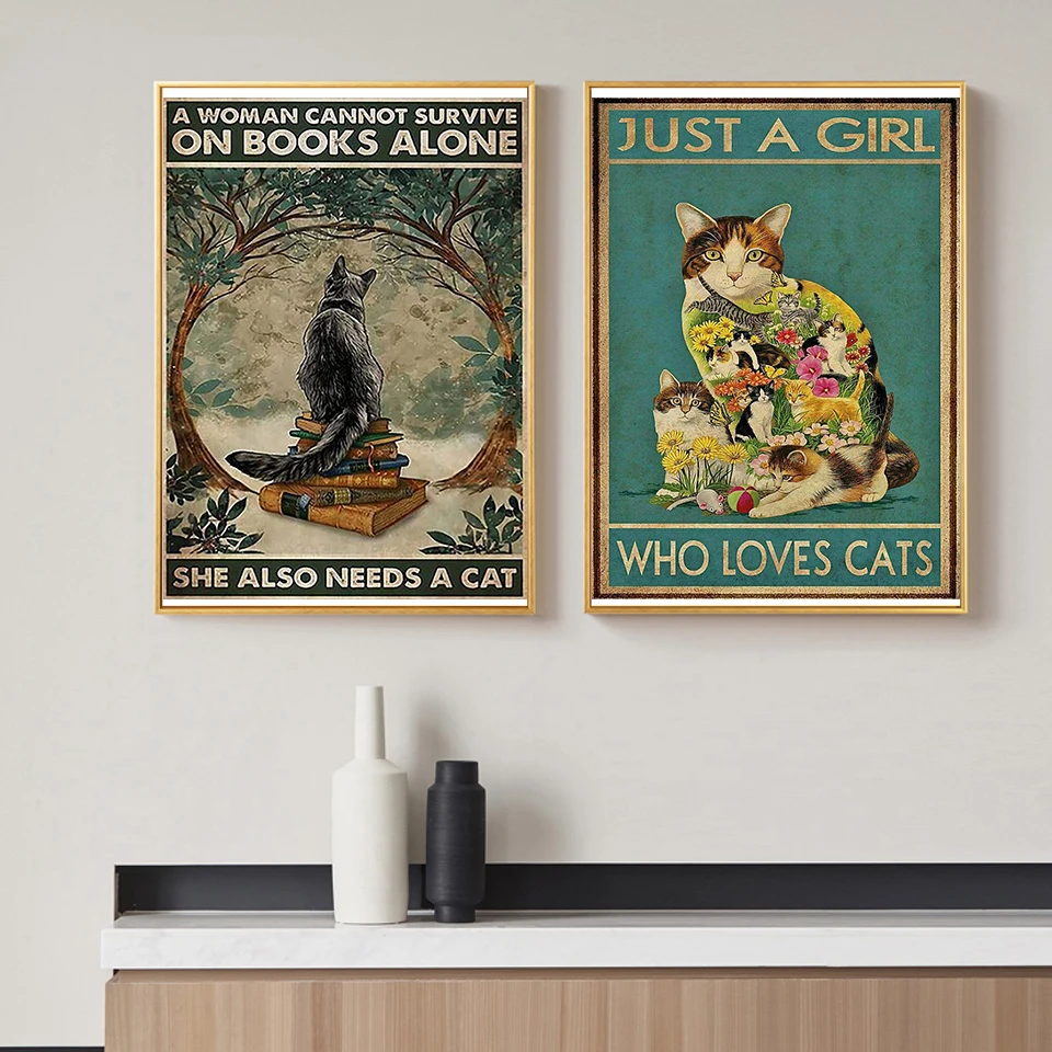 Retro Cat Poster Picture DIY 5D Diamond Painting Full Square Round Drill Mosaic Kit Wall Art Decor Craft Drawing Home Decor Gift