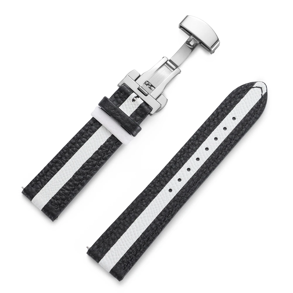 Colorful Calfskin Leather Watch Strap with Butterfly Buckle