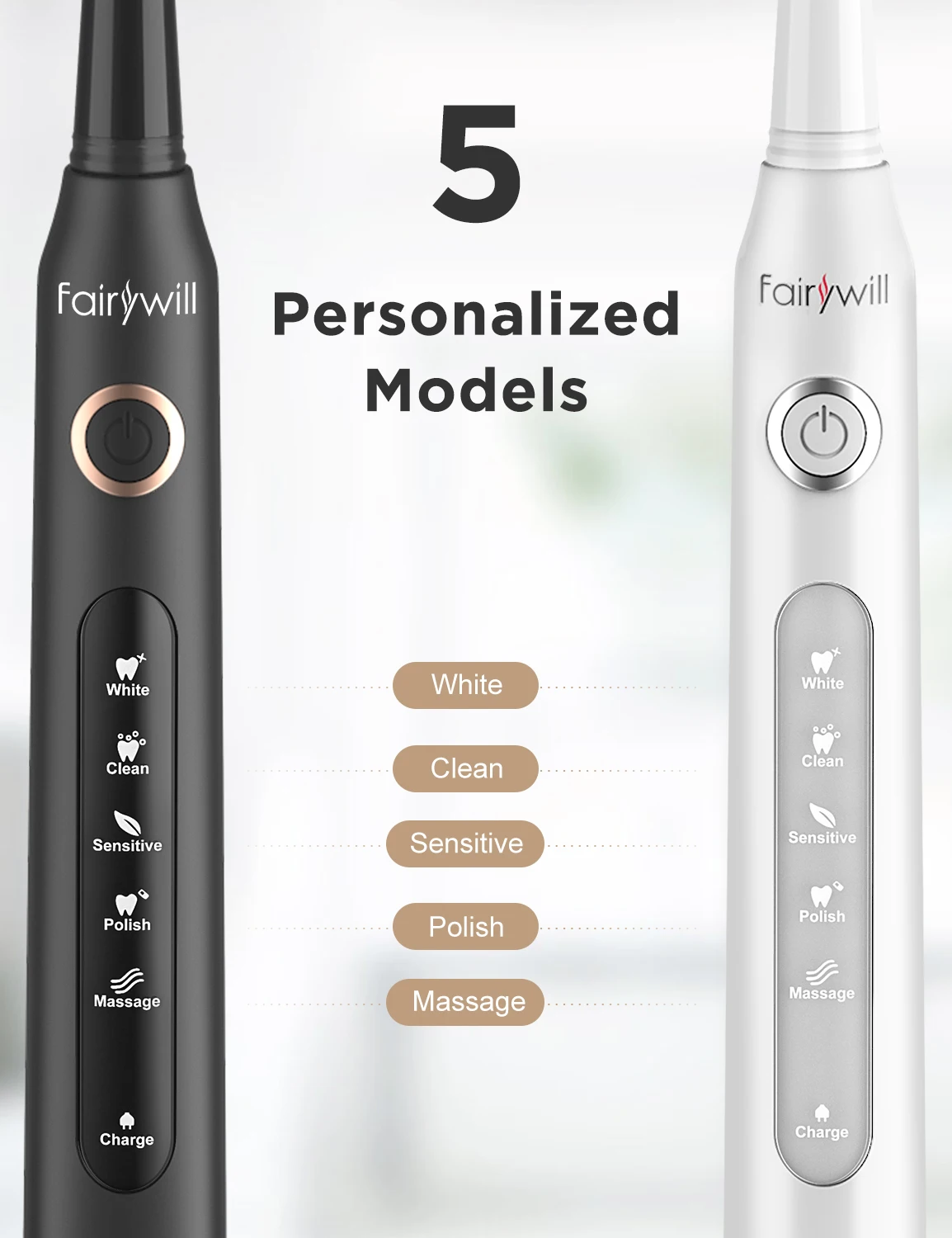 Fairywill Sonic Electric Toothbrush FW-507 set USB Charge