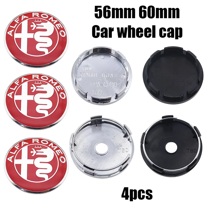 Set of 4 Alfa Romeo 3D Car Emblem Wheel Center Caps - Dust-Proof Badge Covers