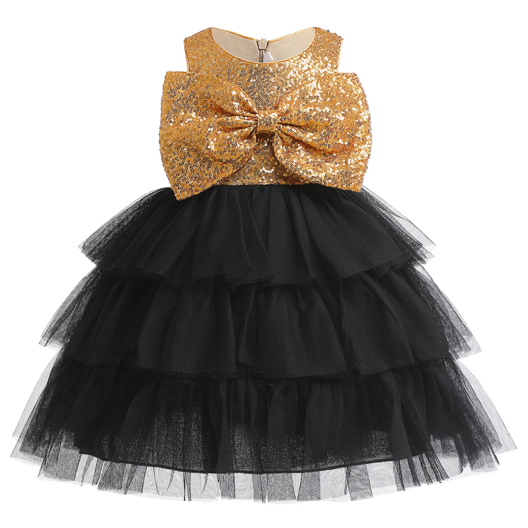 

Golden Sequined Girls' Party Dress Layered Tulle Princess Clothes Child Girl Christmas Halloween Costume For Kids 6 8 10 Years