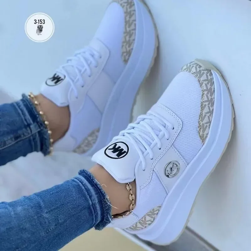 Women Running Shoes Sneakers Lace-Up Breathable Gym Sports Wedges Shoes Female Platform Female Footwear Plus Size 36-43