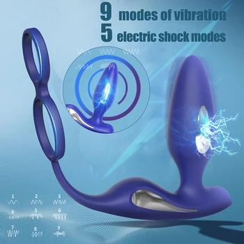 Butt Plug Electric Shock Masturbator for Men Multi Speed Vibrator Anal Sex Toy with Remote Control Cock Rings for Couple 2