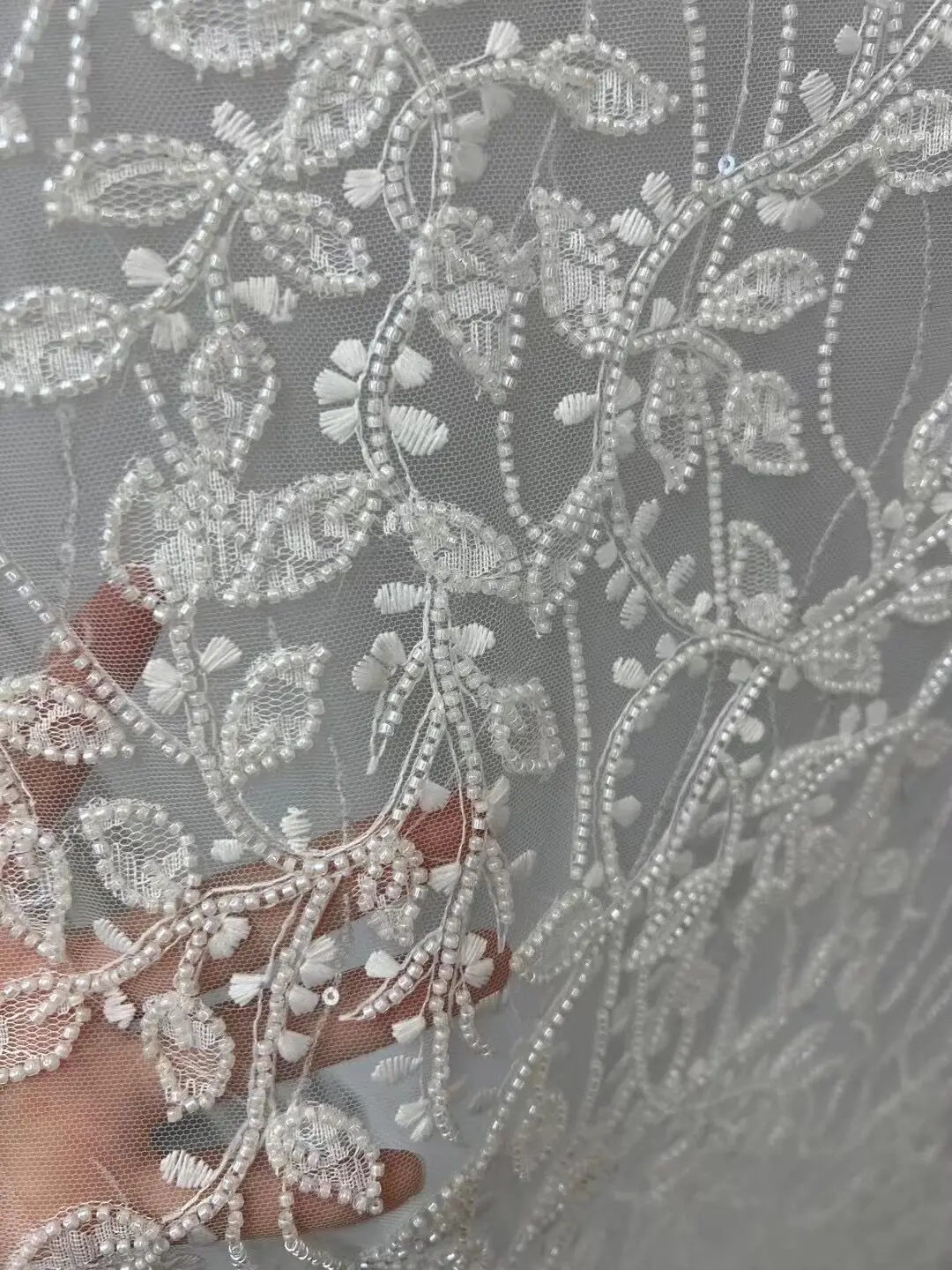 

African Lace Fabric S-1302863 High Quality Lace Sequins French Tulle Embroidery Nigerian beads Lace Fabric for Party Dress