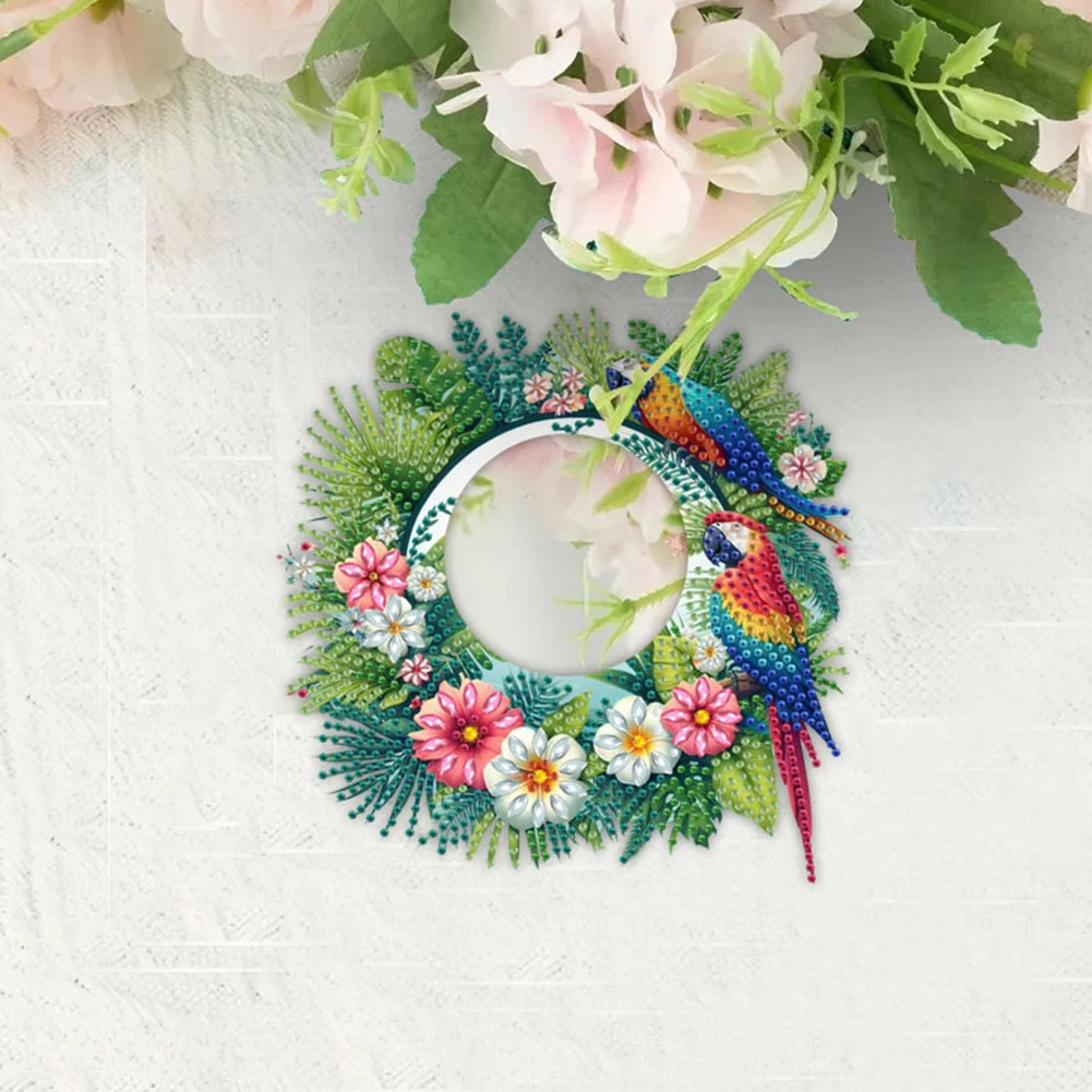 2D Flat DIY Sunflower Parrot Hanging Mirror Diamond Art Kits Wall Door Decoratio