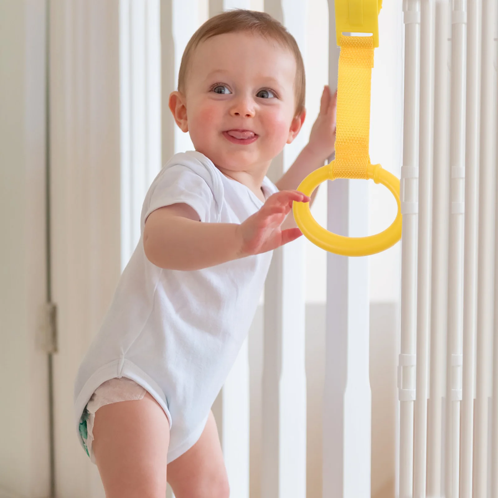 

Playpen 4Pcs Rings Newborn Crib Hanging Rings Bed Stand Up Rings Cot Hanging Rings Walking Assistant Tool