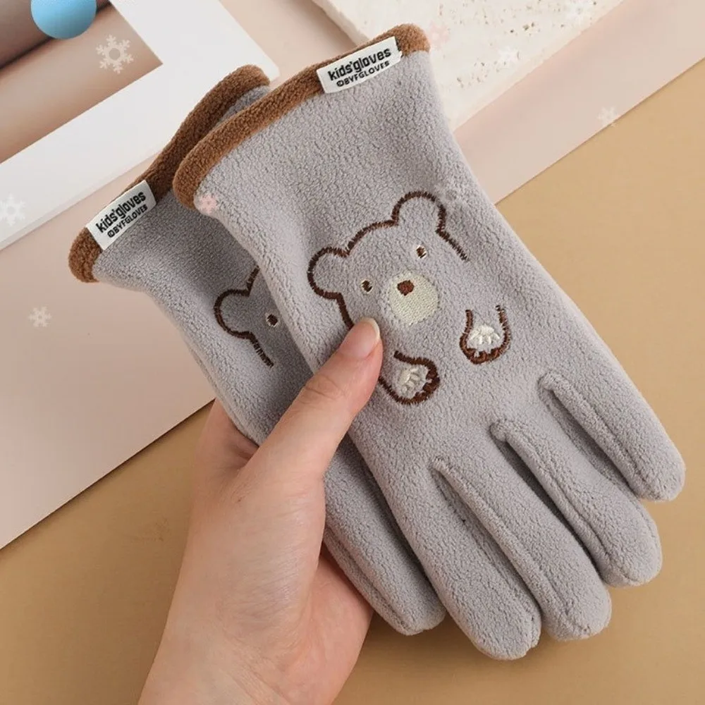 New Cute Bear Ski Gloves Windproof Winter Gloves Coldproof Polar Fleece Cycling Mittens Boys and Girls