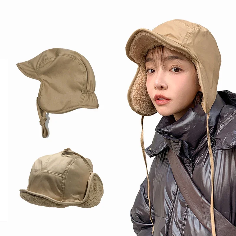 Ins Fashion Fleece Bomber Hats for Men and Women Autumn and Winter Outdoor Cycling Cold-proof Warm Ear Protection Russia Cap