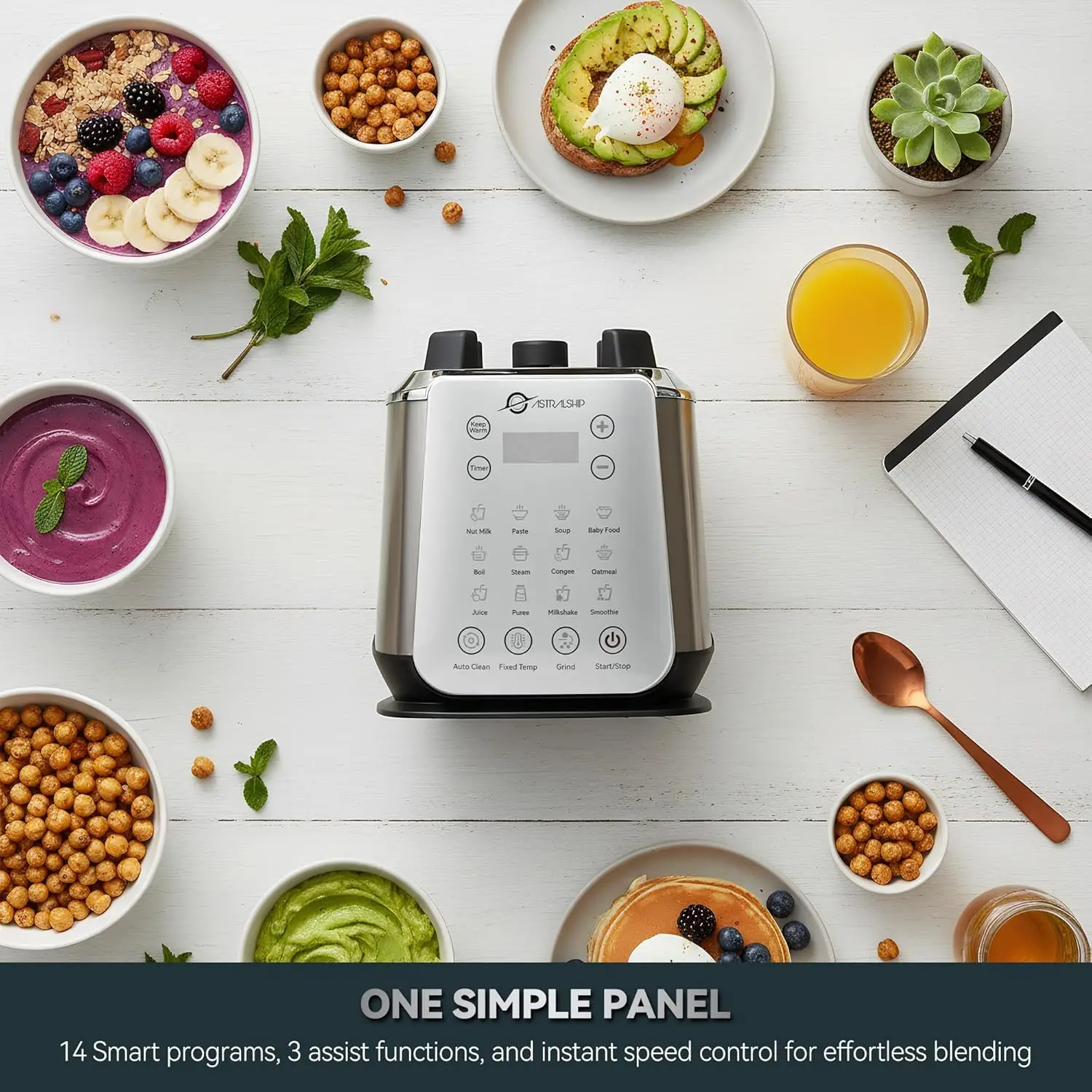 Glass Blenders for Kitchen – Stainless Steel Professional Blender for Smoothies 1500W Motor, Food Processor Combo 9 Adjustable