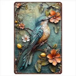 Colorful Bird & Flowers 3D Vintage Metal Art Sign - Aluminum 14x20cm (Aluminum sign)