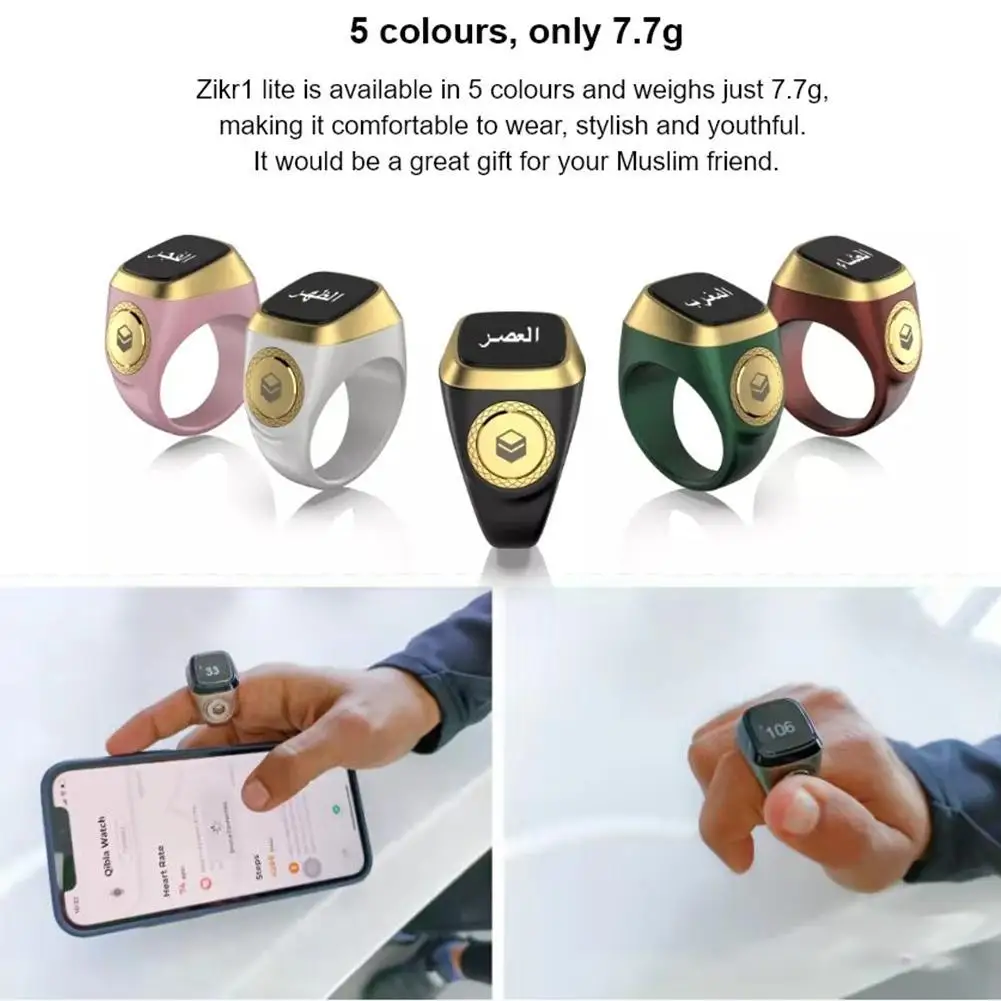 Electronic Smart Tally Counter Ring for Muslims Digital Tasbeeh 5 Prayer Time Reminder Bluetooth-compatible Waterproof digital counter clock tally display for knitting machine countertop oven with air 