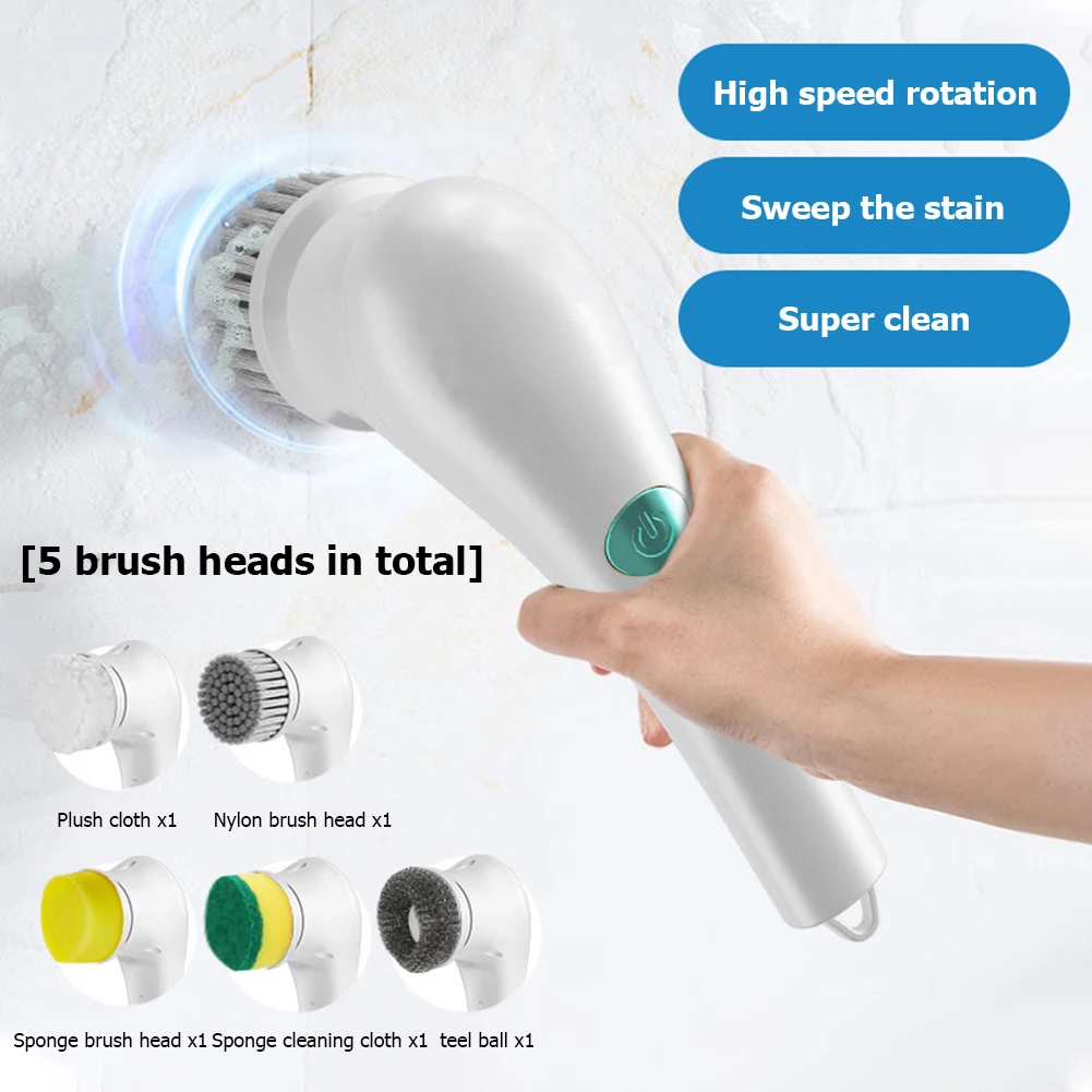 5-en-1 Portablekitchen Salle de bain Lavabo Nettoyage Outil Baignoire Brosse  3 Brosse de brosse Nettoyage efficace Baignoire toilette Brosse électrique