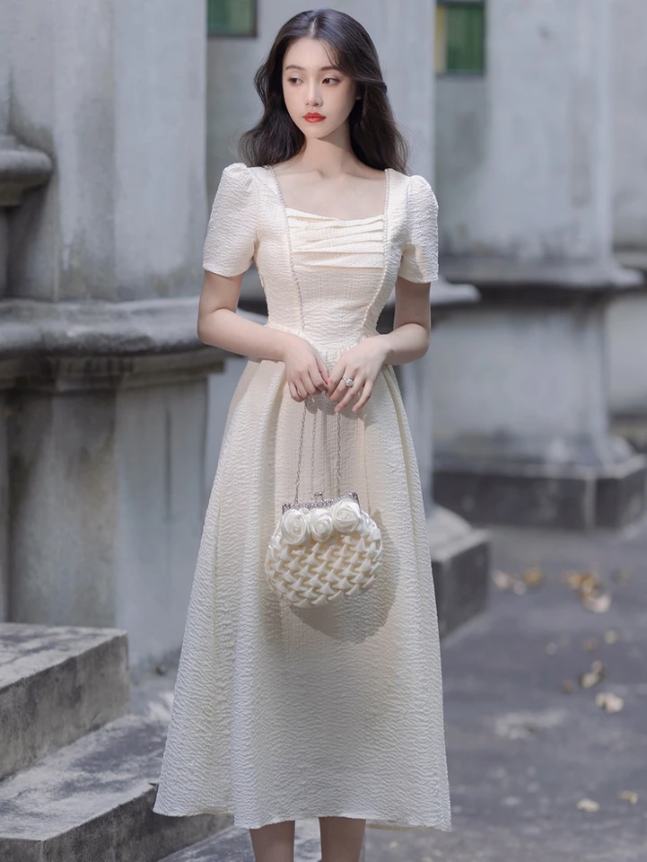 Women Vintage French Style Girly Sweet and Elegant Midi Dress