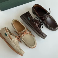 Dave&Di French Lazy Minimalist Oil Wax Cowhide Handmade Loafers Flat Shoes, Vintage Sailor Mocasin Shoes Men's Shoes 1