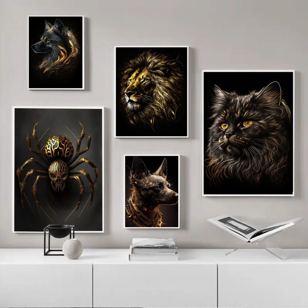 

Black Animals Poster Self-adhesive Art Poster Retro Kraft Paper Sticker DIY Room Bar Cafe Vintage Decorative Painting