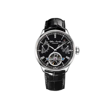 Preto Prata 316L Aço Inoxidável Esqueleto Tourbillion Transparente Voltar Safira Cristal 5ATM À Prova De Água Homens Relógio Automático