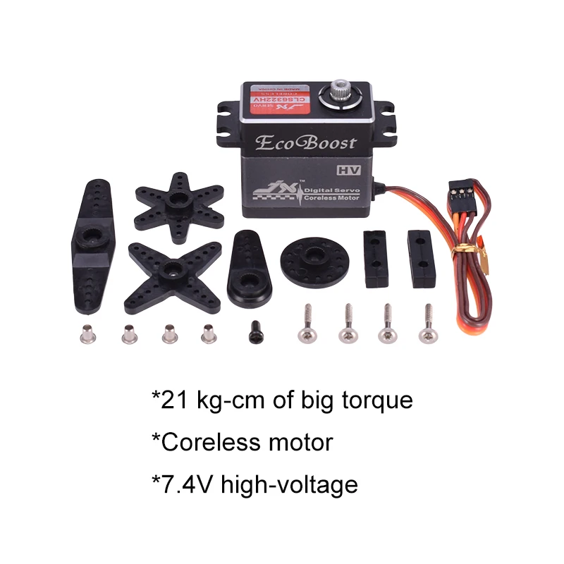 

JX Servo CLS6322HV 21 кг большой крутящий момент Высокое напряжение CNC алюминиевый корпус металлическая Шестерня без сердечника цифровой сервопривод для радиоуправляемого вертолета