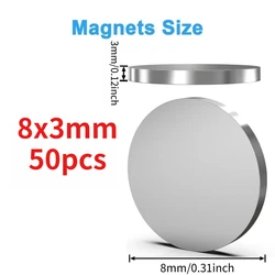 Compact Assorted - Size Round Disc Magnets for Handmade Projects and Home Use (8x3mm - 50pcs)