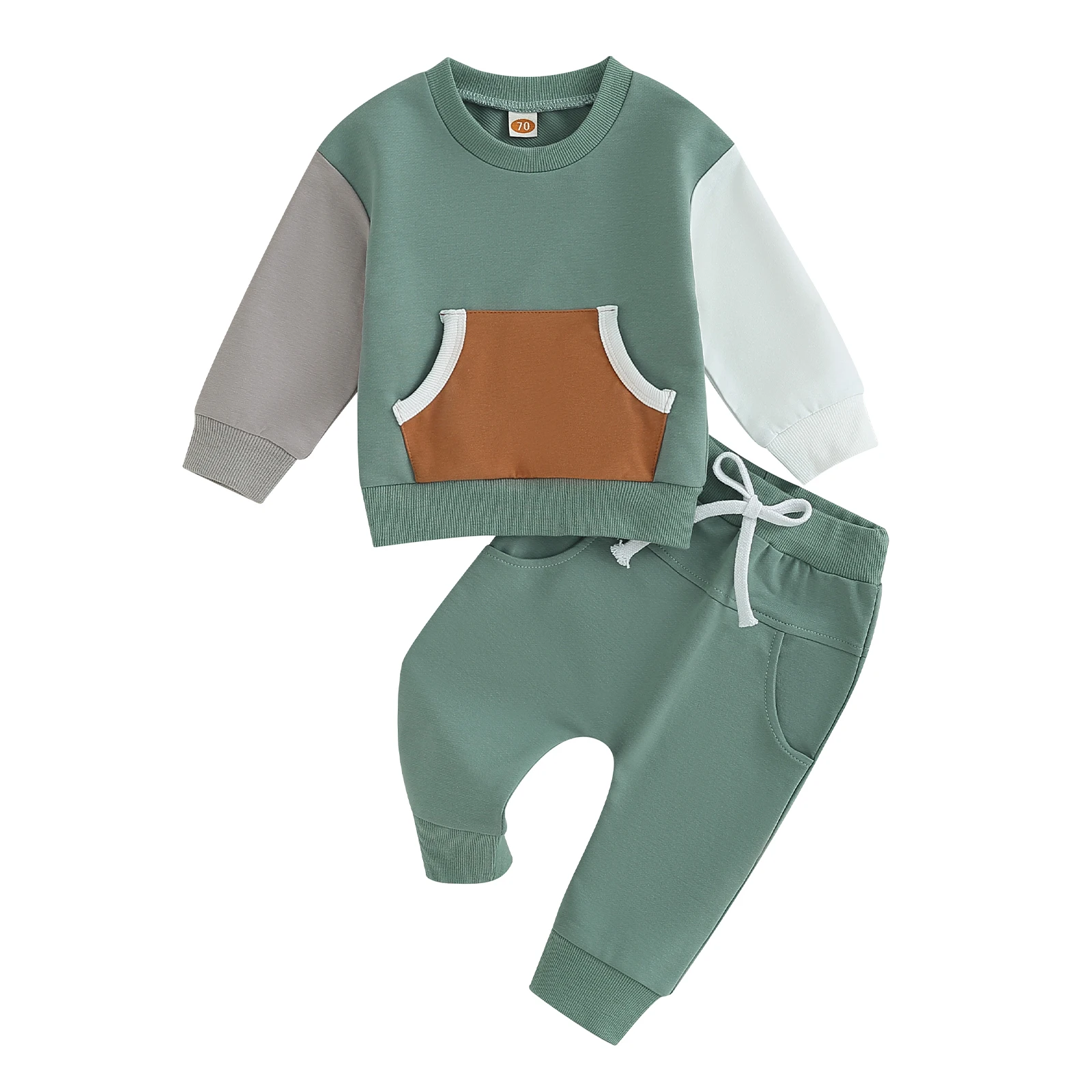 

BeQeuewll Boy Fall Tracksuit Contrast Color Long Sleeve Sweatshirt with Pocket and Elastic Pants for Toddler 2 Piece Outfits