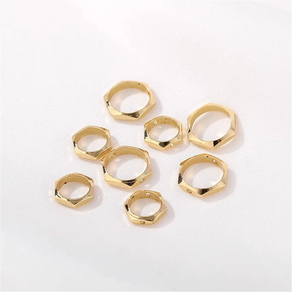 

Позолоченное шестигранное кольцо с бусинами 14 карат, браслет ручной работы «сделай сам», ожерелье, бисер, кольцо, ювелирные изделия, материалы, аксессуары Q007