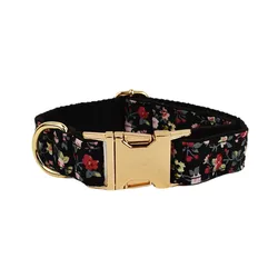 Luxury Pet Accessories: Custom Floral Design Collar, Leash, Harness, and Bow Set - M (Dog collar)