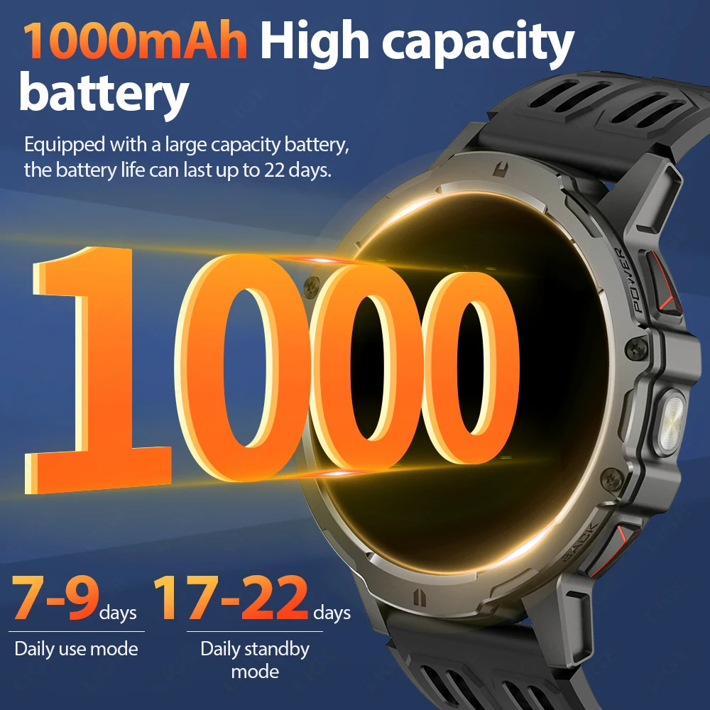 LIGE 2025 New 1000mAh Smart Watch Men Sport Fitness LED Flashlight 3ATM Waterproof 1.7-inch BT Call Smartwatch For HUAWEI XIAOMI