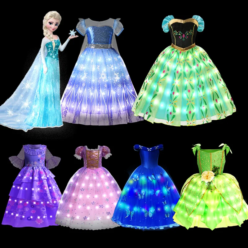 thumbnail image 2 of Vestido de princesa con luz LED para niñas, disfraz de Elsa, Anna, elfo, Rapunzel, ropa de fiesta de cumpleaños para niños, Cosplay de Halloween, Cenicienta congelada, 2 of 5