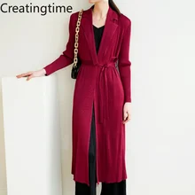 

Creatingtime 2022 Spring Autumn New Fashion Tide Women's Lapel Long Sleeve Pleated Adjustable Waist Casual Trench Coat GA292