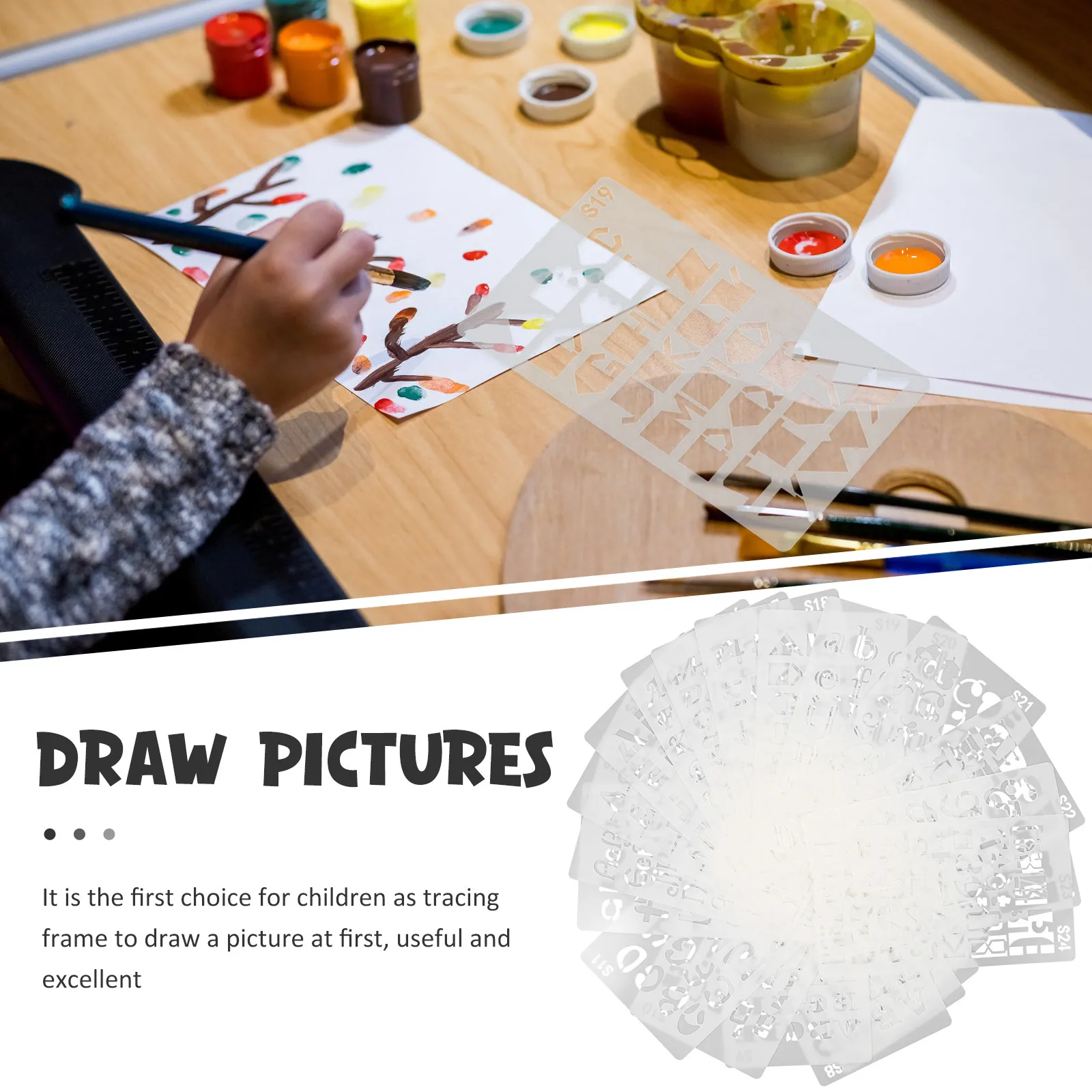 24Pcs 휴대용 편지 스텐실 영어 알파벳 중공 디자인 그림 템플릿 DIY 스크랩북 벽 예술 나무 그림