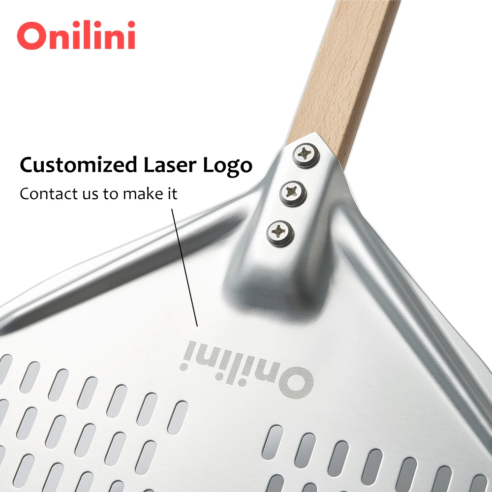 Onilini 12/13/14 inch Pizza Peel Perforated Pizzas Shovel Retangular Anodized Pizza Paddle with Wood Handle Accessories